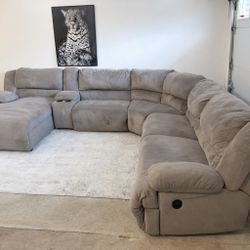 Beige 6-Seater Modular Sectional Sofa with Recliners