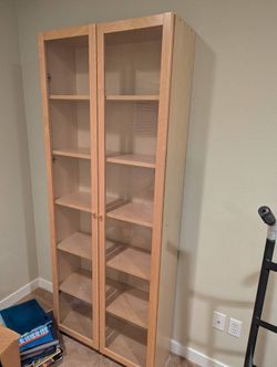 IKEA BILLY 3-Piece Bookcase  - Birch Veneer w/ Glass Doors and End Shelf - - $120 (Lynnwood)