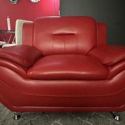 RED 3PC Sofa Loveseat Chair Modern Faux Leather Gel Living Room Set
