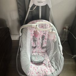 Ingenuity SimpleComfort Lightweight Compact 6-Speed Multi-Direction Baby Swing, Vibrations & Nature Sounds, 0-9 Months 6-20 lbs (Pink Cassidy)