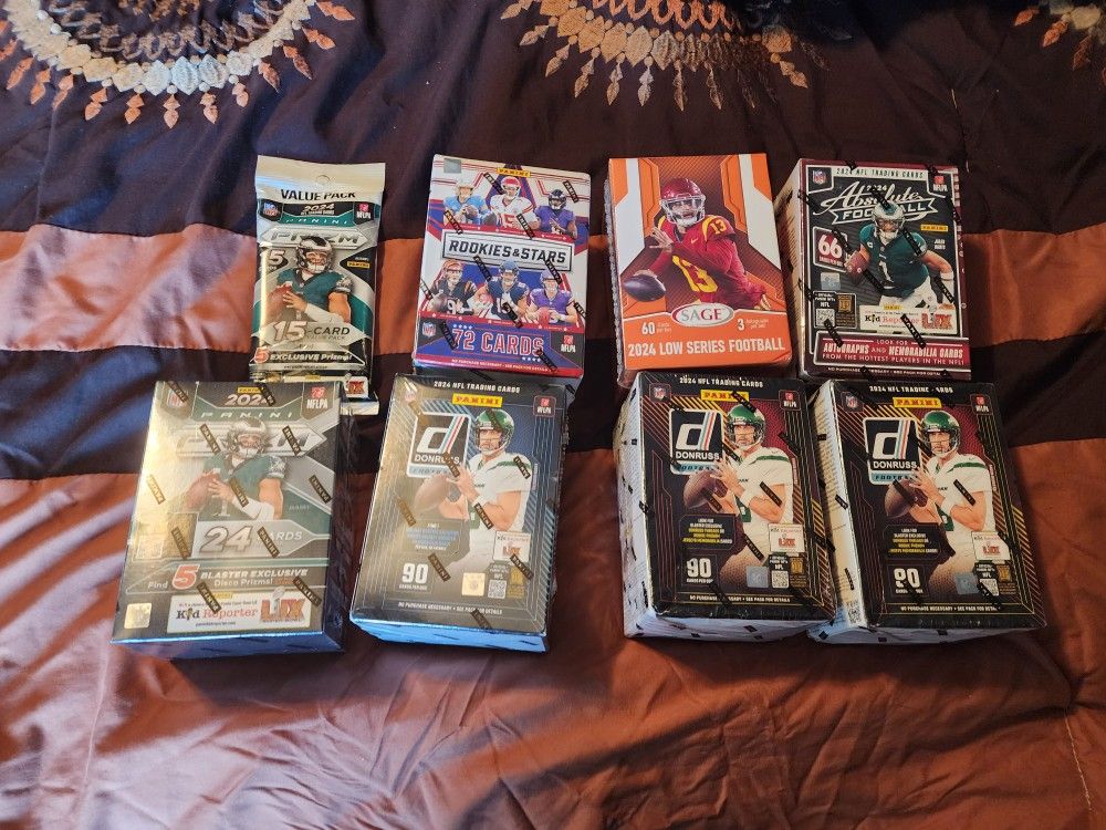 Donruss, Prizm, Absolute, Football Trading Cards Blaster Box Lot.