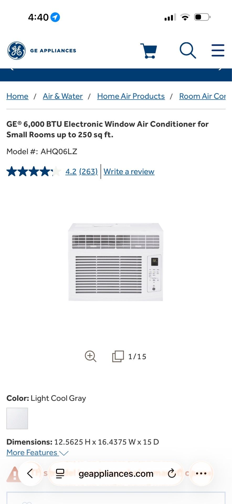 🥶GE Window Air Conditioner Dimensions: Width: 18 19/32" Depth: 15 23/32" Height: 12 3/4"🥶6,000 BTU