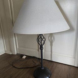 Nice sturdy table lamp and linen shade with metal cage design only $15!