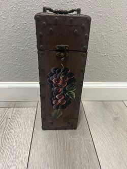 Vintage 60’s Hand-Painted Grapes Wooden Wine Casket Box Burgundy Velvet Lining Case
