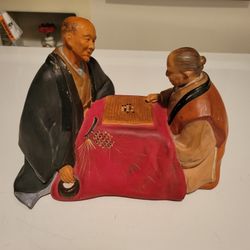 Vintage Rare Collectible Japanese Hakata Urasaki Checkers Playing Couple.