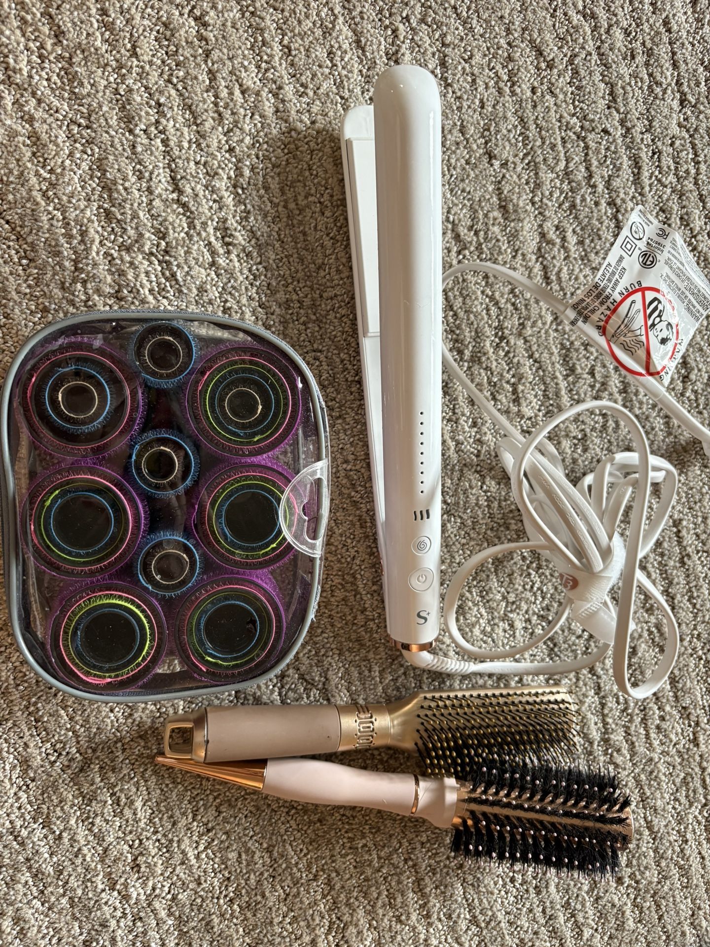 Hair Styling Bundle – T3 Flat Iron + Velcro Rollers + Round Brushes