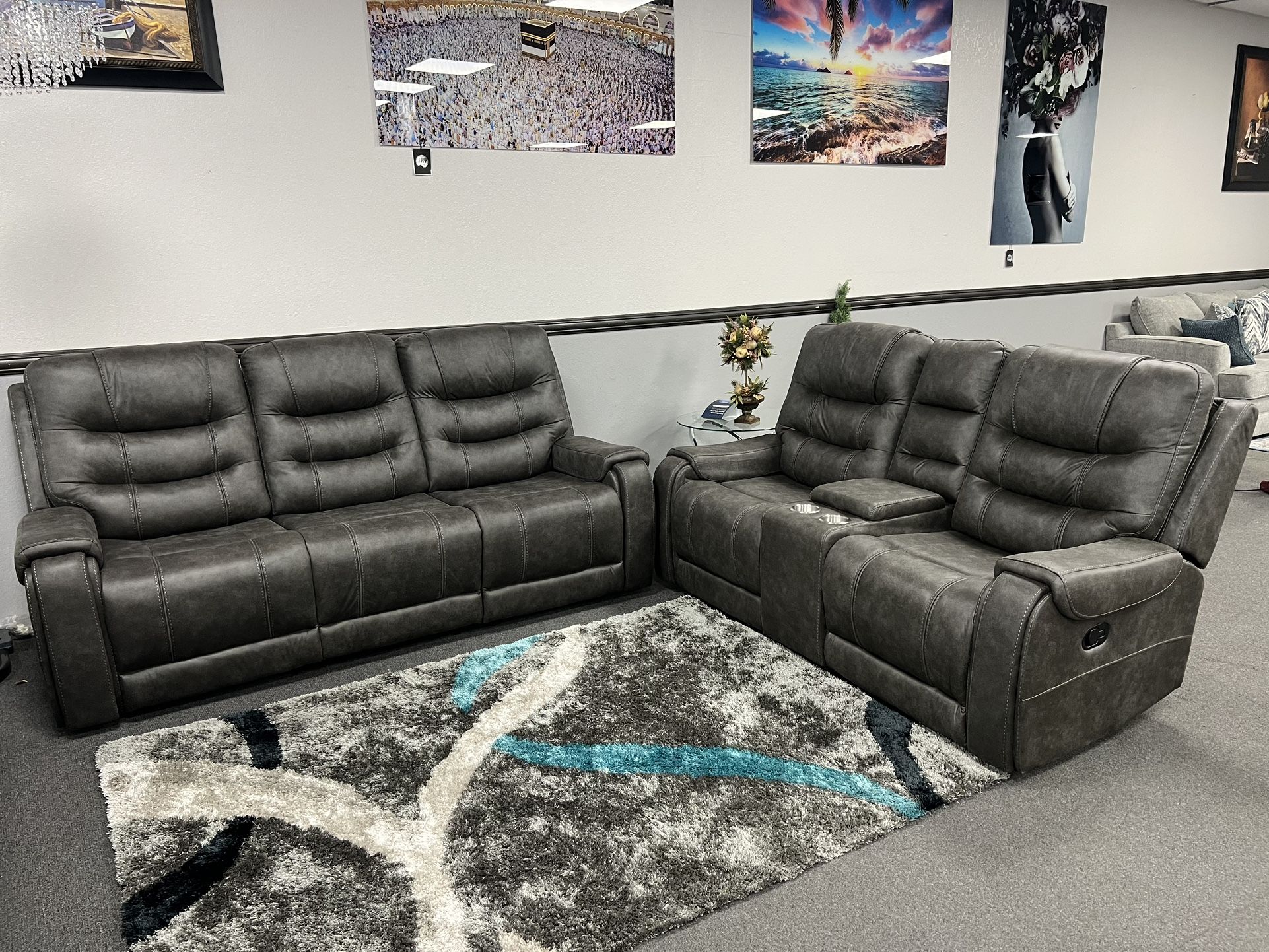 2PC Dark Gray Sofa & Loveseat
