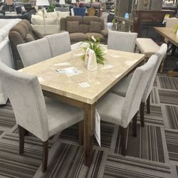 7pc Marble Dining Room Set 