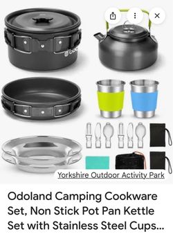 ODOLAND 15 PCS camping cookware mess kit set