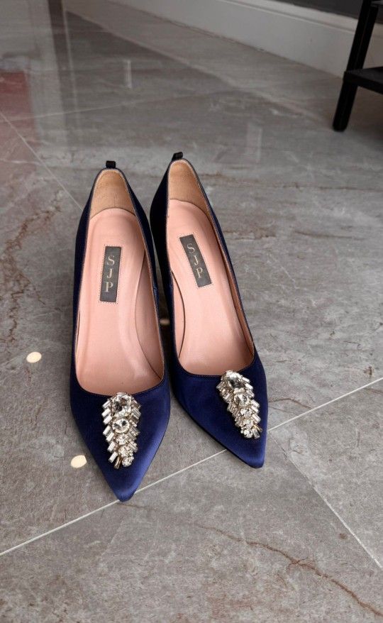 SJP by Sarah JESSICA PARKER Tempest Shoes Blue Satin Pump EUR 36.5 US6 Pointed Toe