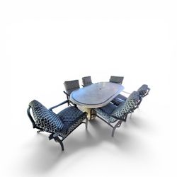 ​7-Piece Outdoor Patio Dining Set – Oval Mosaic Stone Table & 6 Cushioned Chairs (DIY Project)