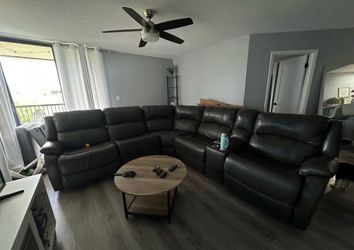 Grey leather sectional