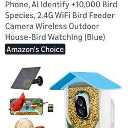 64GB Smart Bird Feeder with Camera Solar Powered, AI Identify 10K+ Bird Aves, 2K 3MP HD Live Video &Playback on Phone, 2.4G WiFi Birdhouse Camera Wire