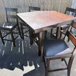 Counter-Height Wood Dining Table + 4 Chairs