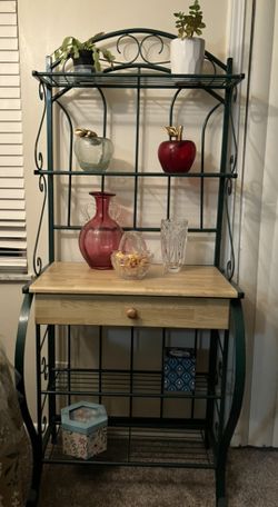 Tall Metal and wood Bakers Rack (green color)