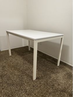 IKEA White Desk with Wood Top & Metal Legs – Office/Craft Desk