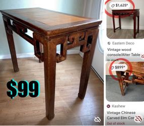 $99 Antique Vintage solid Wood Chinese Elm /entryway Table 37” by 32” by 19” great condition