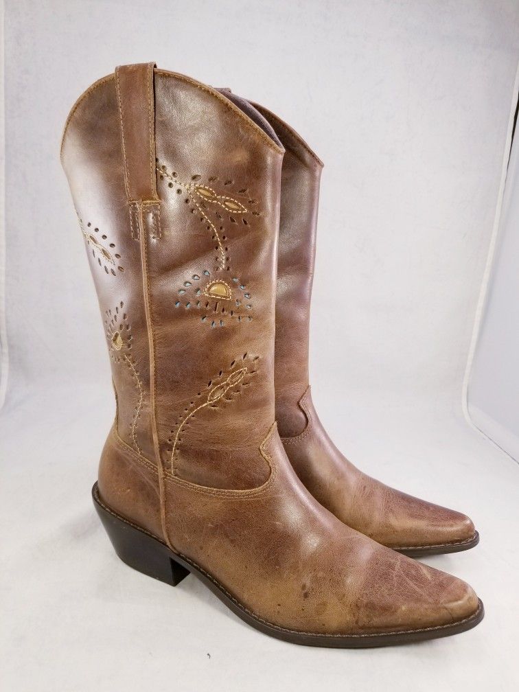 MATISSE WESTERN COWGIRL FLORAL CUT OUT WOMEN BOOTS BROWN LEATHER SIZE 7.5 M*PRICE IS FIRM*