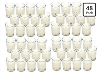 48-Pack White Votive Candles in Clear Glass Holders
