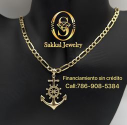 10 And 14 K Gold Figaro Chain Anchor Pendant. Finance Without Credit For $79