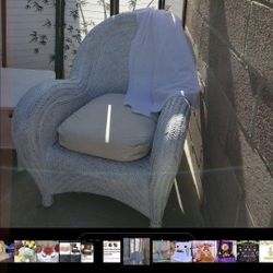 Pottery Barn Rattan Chair With Pillow Covers Are Removable
