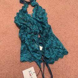 New Medium Teal Lace Stretchy Bodysuit Lingerie 