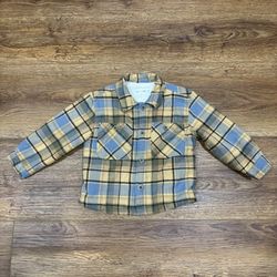 Zara Baby Sherpa Jacket Size 18-24 Months Front Button Up Plaid Pattern 
