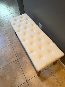 New Cream Tufted Upholstered Bench with Wood Legs