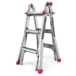 ECOMAX Folding Ladder, 13 ft Aluminum Extension Ladder, 300 lbs Load