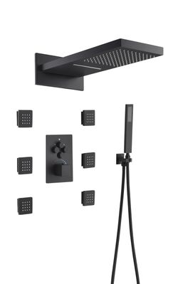 22'' Matte Black 4 way Thermostatic Shower valve system that each function run at the same time and separately