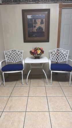 Outdoor White Metal Patio Set with Cushions And Table
