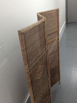 Vintage Wicker Rattan Room Divider 3-Panel Folding Privacy Screen Boho Accent