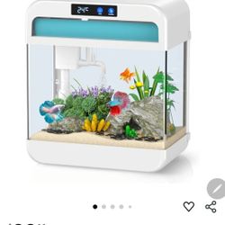 Fish Tank Aquarium 2.2 Gallon Fish Bowl with Humidifier 7 Color Auto-Looping Light 3 in 1 Quiet Pump with Filteration & Oxygenation & Circulation, Tem