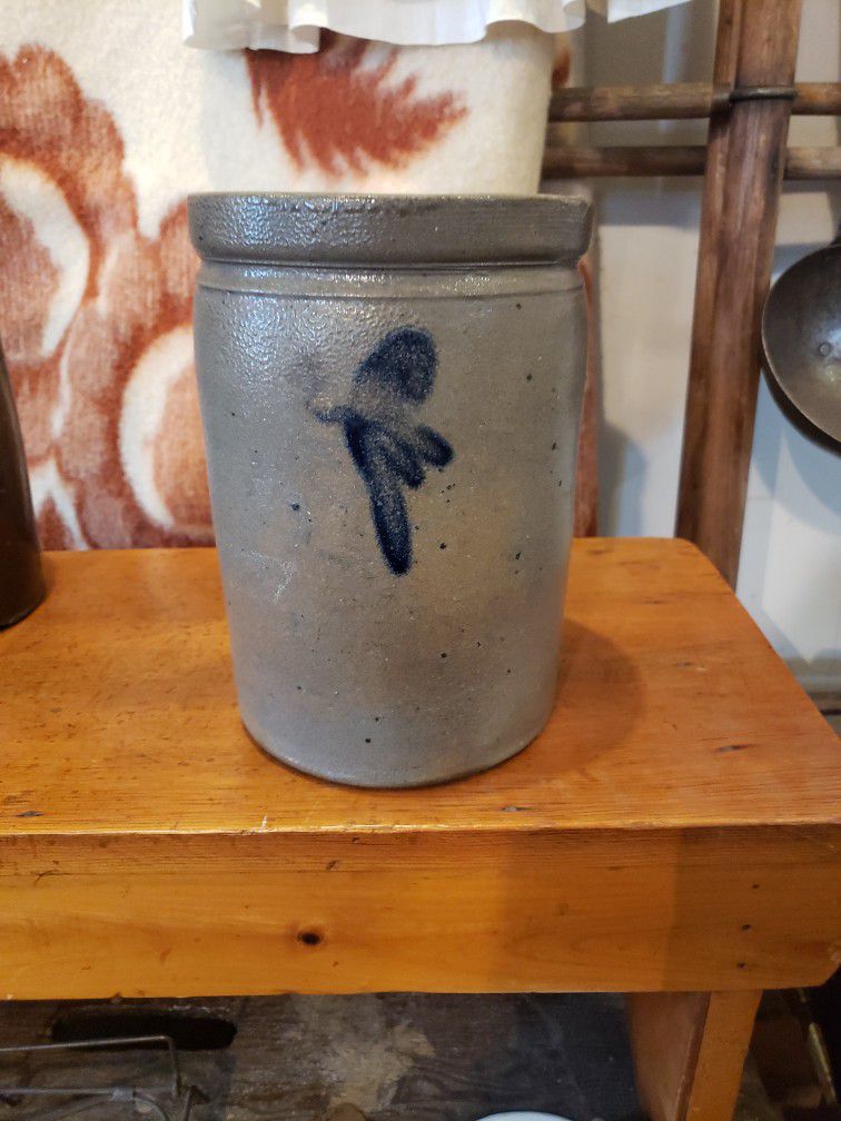 Antique Primitive Blue Decorated Stoneware Jar
