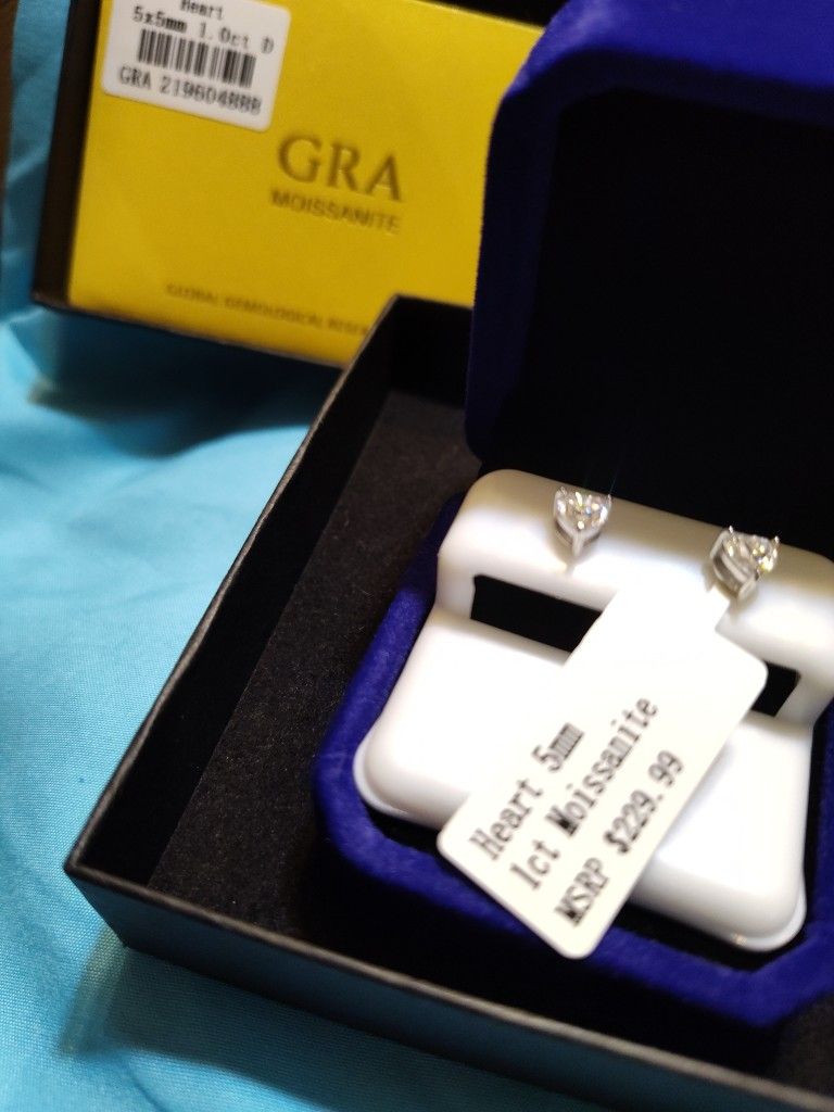 Moissanite 1ct Heart Sterling Silver Earrings