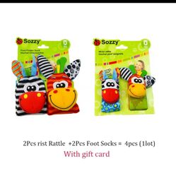 Baby Wrist Rattles Socks Newborn Animal Socks Infants Foot Finder Wrist Strap Baby Socks Sensory Toys Baby Toys 0-12 