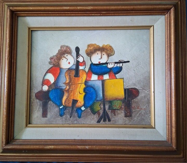 Paint Oleo Two  Girl Playng Music