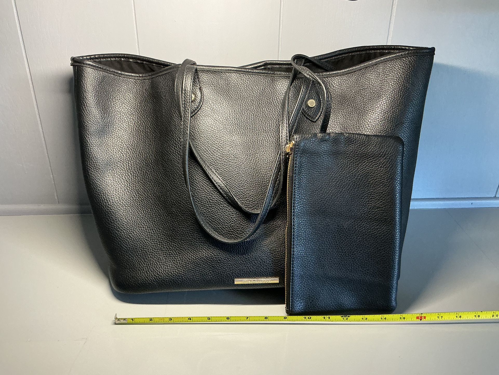 Steve Madden Tote faux leather Black Gold Tone Hardware Tote Bag Large