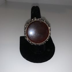 Vintage Silver Agate Ring Size 7.75