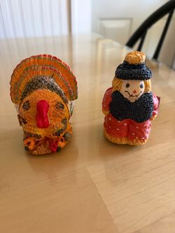 Thanksgiving Turkey and scarecrow Figurine hinged Set