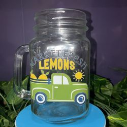 Lemon theme heavy duty glass cup with handle