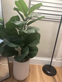 Artificial Fiddle Leaf Fig Plant in White Pot
