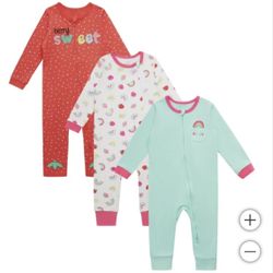 NWT 100% cotton baby girls full zip coverall 3pack size 24M