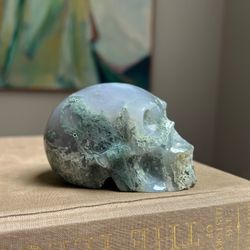 Moss Agate Skull Carving ( firm on price ) 