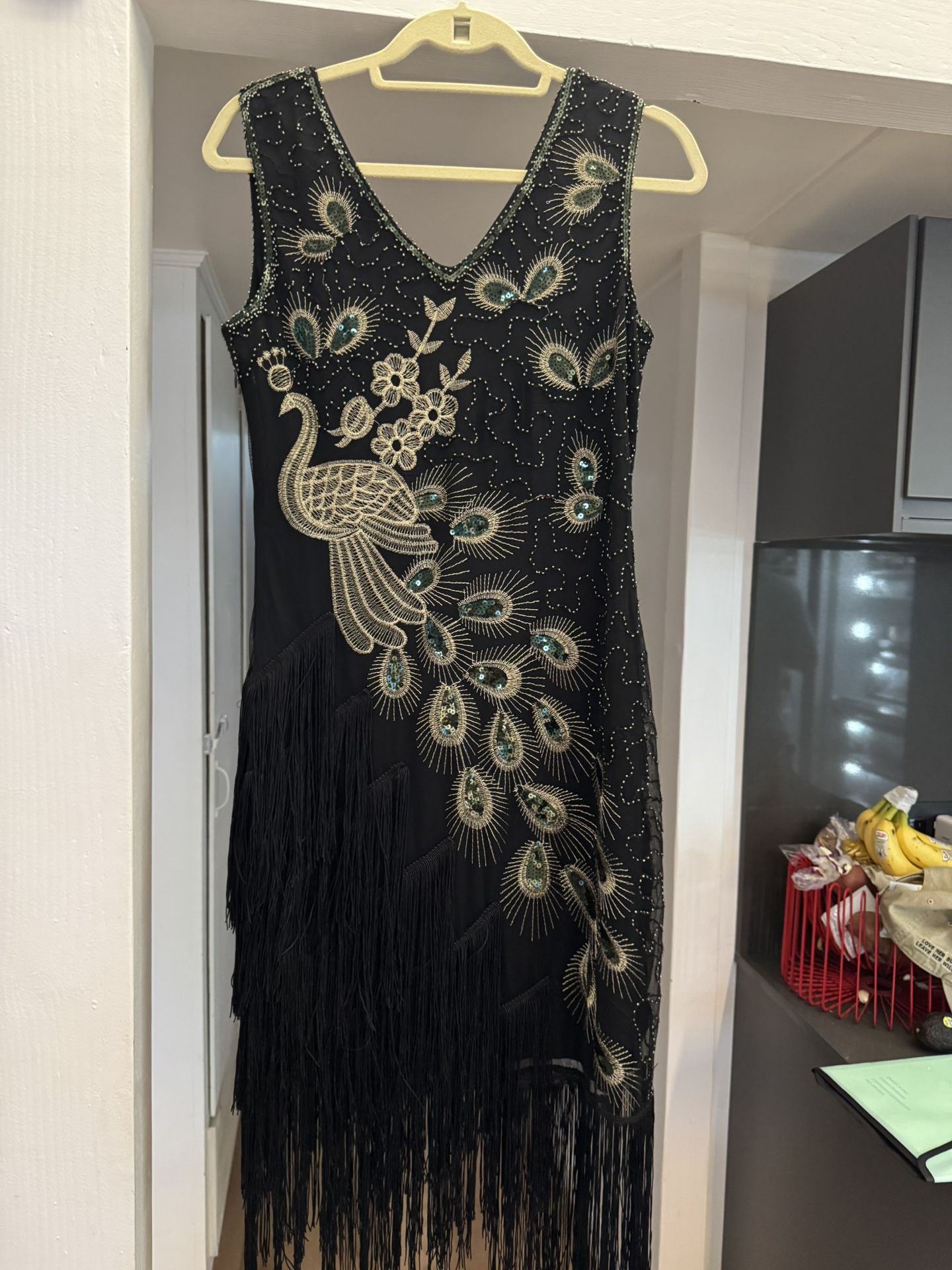 Medium Black Peacock Flapper Dress