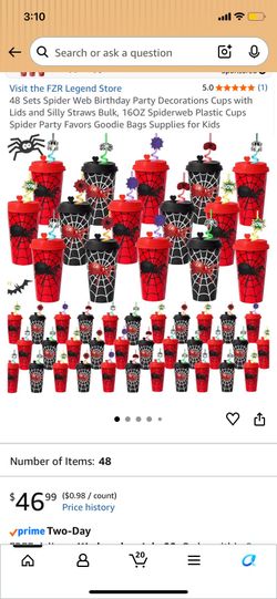 48 Sets Spider Web Birthday Party Decorations Cups with Lids and Silly Straws Bulk, 160Z Spiderweb Plastic Cups Spider Party Favors Goodie Bags Suppli