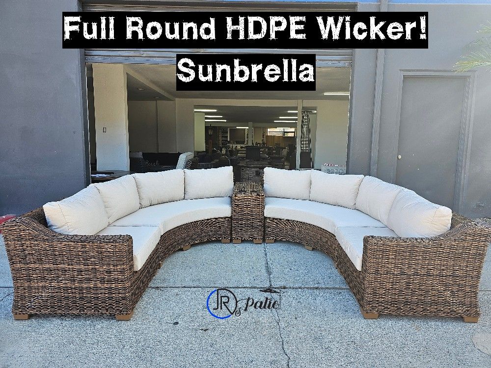 New Outdoor Patio Furniture HDPE Wicker Sunbrella Round Sectional 