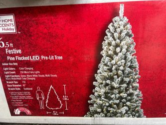 Home Accents Holiday 6.5 ft Flocked Pre-Lit LED Christmas Tree