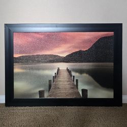 Lake Pier Mountains Sky Painting 41x30