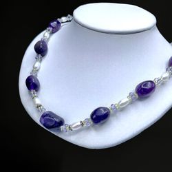 Artisan Amethyst, Peridot, Genuine Pearl 925 Necklace 